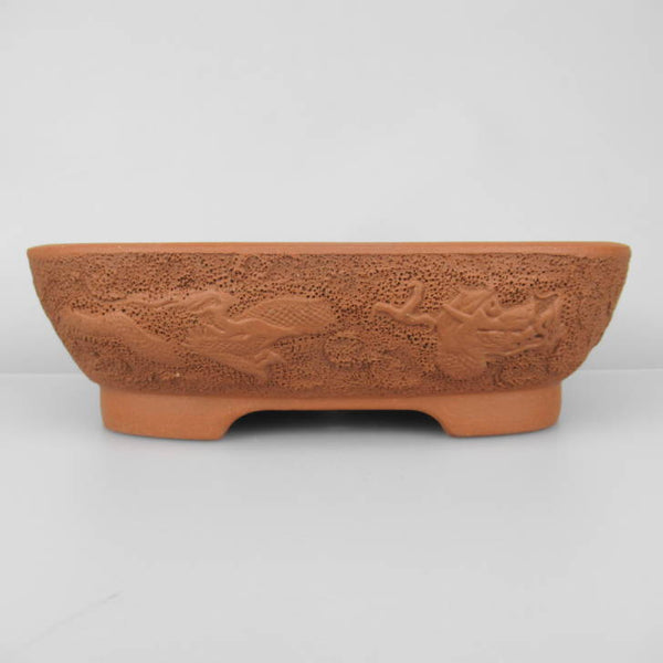 和泉窯 盆栽鉢 長方 泥鉢 龍浮彫 落款  新品 s1198418155