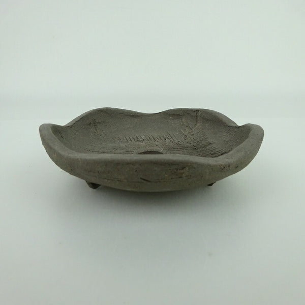 中古 盆栽鉢 誠文窯 小型 長辺 約10.5cm 花型 丸鉢 泥物  中古鉢 k1198407045