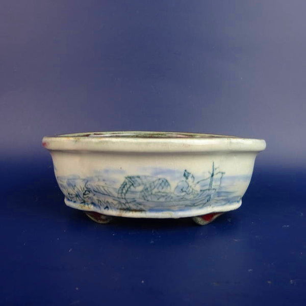 陶翠 陶翠園造 染付 山水画 外縁 木瓜鉢 風景画 盆栽鉢  新品 r1198410558