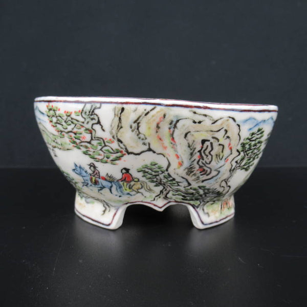 梢風 盆栽鉢 木瓜 色絵 山水人物図 新品 m1198412651