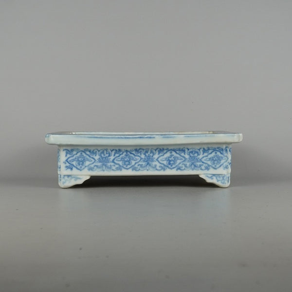 中古 水盤 落款なし 中型 長辺 約 26cm 長方 鉢 水石 盆栽 花器 南京 花 植物 模様 観賞用  中古 1198405527