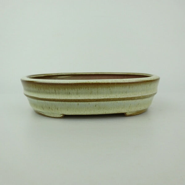 盆栽鉢 青香 小型 長辺 約14.5cm 楕円鉢 中帯 釉薬 t1198405547