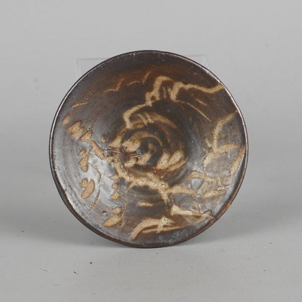 中古 水盤 落款あり 小型 長辺 約8.3cm 丸型 鉢 水石 盆栽 花器  中古 n1198411414
