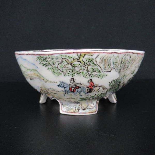 梢風 盆栽鉢 木瓜 色絵 山水人物図 新品 l1198415801