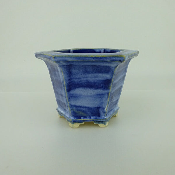 中古盆栽鉢 桂雲 福田桂雲 小型 長辺 約12.3cm 六角鉢 外縁 下帯 釉薬 観賞用  中古鉢 v1198440173