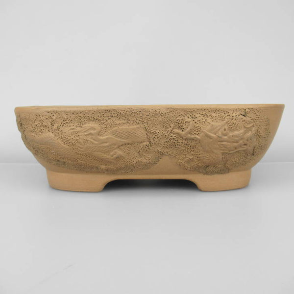 和泉窯 松下益久 盆栽鉢 長方 泥鉢 龍 浮彫  新品 j1198413770