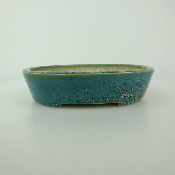 盆栽鉢 青香 小型 長辺 約14.8cm 楕円鉢 釉薬 j1198417614