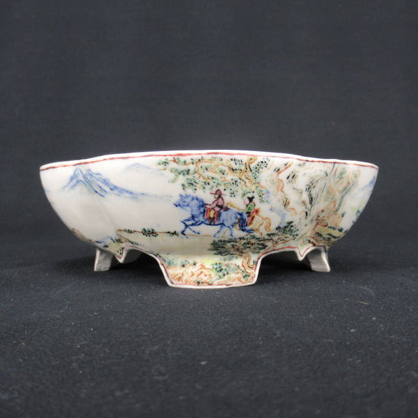 梢風 盆栽鉢 木瓜 色絵 山水人物図  新品 w1198410189