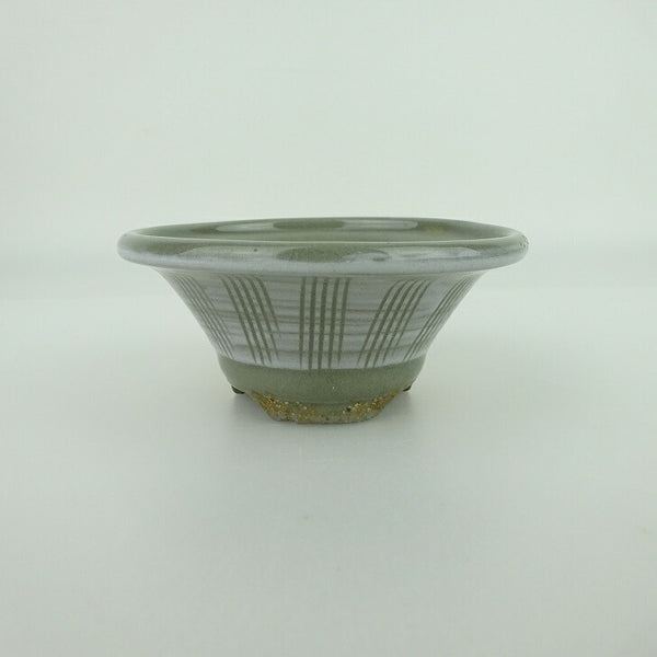 中古 盆栽鉢 昇寿 小鉢 長辺 約8.5cm 丸鉢 縞模様  中古鉢 e1198416454