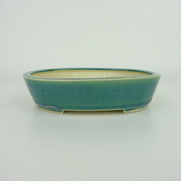 盆栽鉢 青香 小型 長辺 約14.8cm 楕円鉢 釉薬 v1198442857