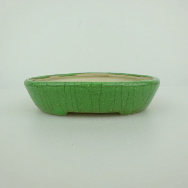 盆栽鉢 青香 小鉢 長辺 約10.2cm 楕円鉢 貫入 釉薬 j1198412083