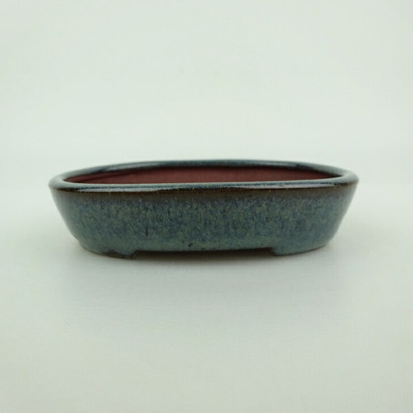 盆栽鉢 青香 小型 長辺 約9.6cm 楕円鉢 釉薬 v1198432896