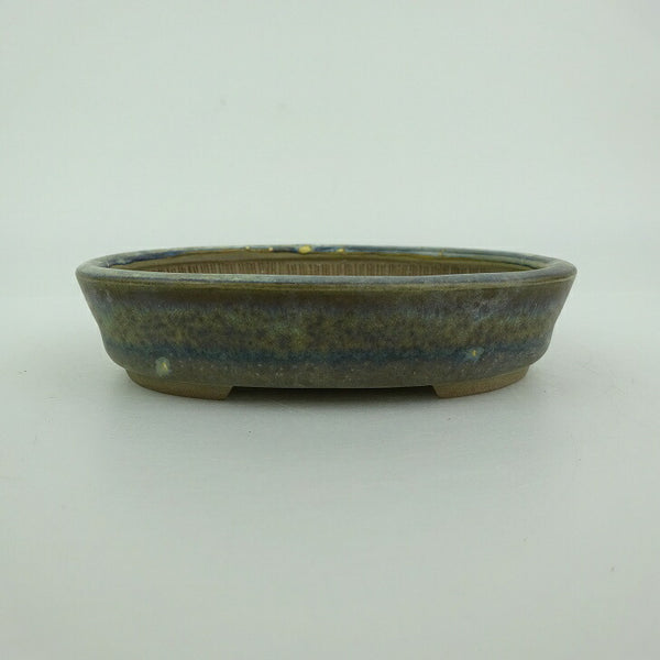 盆栽鉢 青香 小型 長辺 約9.8cm 楕円鉢 釉薬 p1198417518