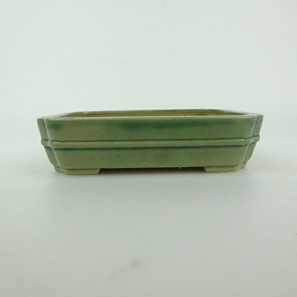 盆栽鉢 青香 小型 長辺 約12cm 長方鉢 隅入 中帯 釉薬 m1198406485