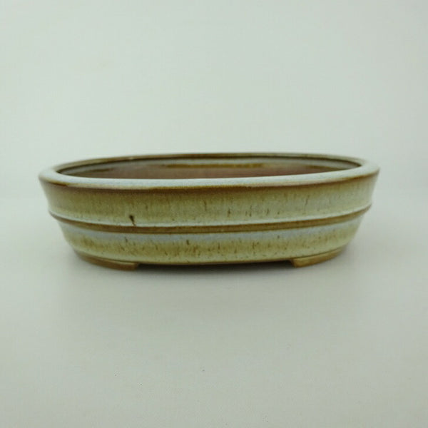 盆栽鉢 青香 小型 長辺 約14.5cm 楕円鉢 中帯 釉薬 r1198404583