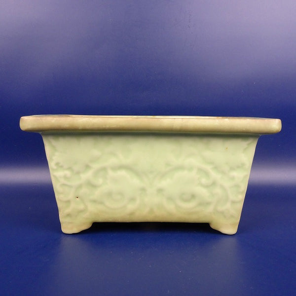 中古盆栽鉢 瀬戸焼 落款なし 中型 長辺 約23cm 長方鉢 外縁 青交趾  中古鉢 b1198424408