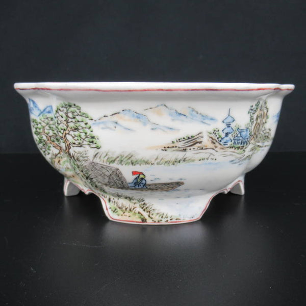 梢風 盆栽鉢 木瓜 色絵 山水人物図 新品 j1198410549
