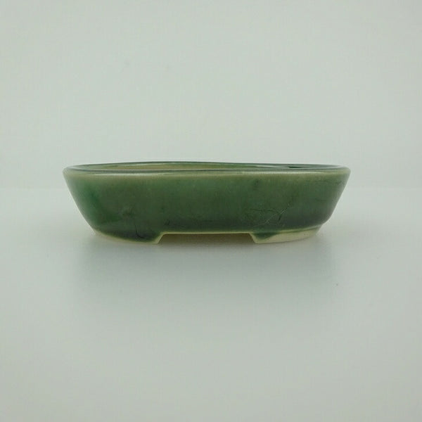 盆栽鉢 青香 小鉢 長辺 約8.3cm 楕円鉢 釉薬 f1198405096
