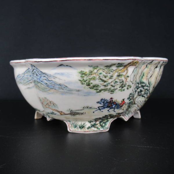 梢風 盆栽鉢 木瓜 色絵 山水人物図  新品 g1198413292