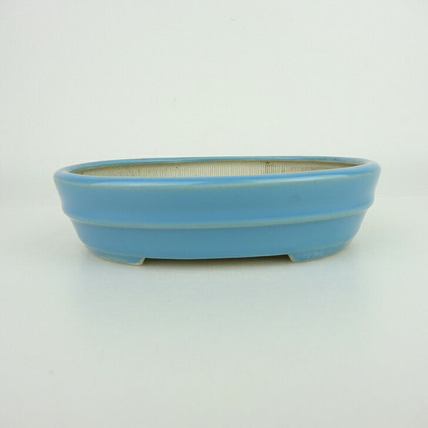 盆栽鉢 青香 小型 長辺 約14.8cm 楕円鉢 中帯 釉薬 x1198407849