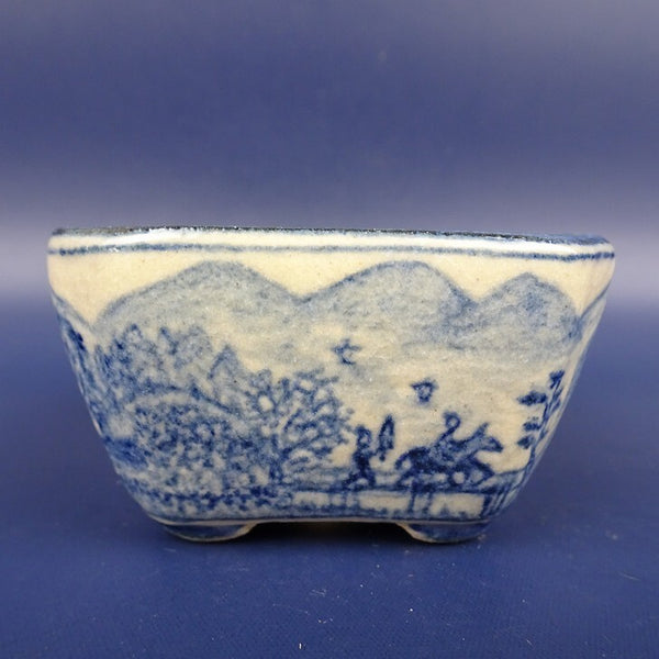 盆栽鉢 紀伊 小鉢 長辺 約6cm 正方鉢 染付 風景 人物画 観賞用  新品 n1198410326