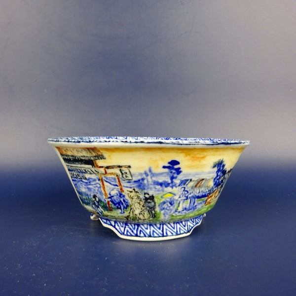 盆栽鉢 紀伊 小型 長辺 約10cm 丸鉢 外縁 色絵 東海道 五拾三次ノ内 戸塚  新品 j1198417815