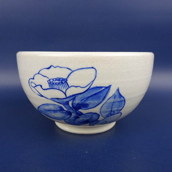 盆栽鉢 雄山 小型 長辺 約13.5cm 丸鉢 染付 花 底穴無  新品 n1198411217