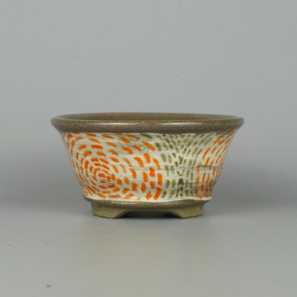 盆栽鉢 角田 なお 小型 長辺 約11.5cm 丸鉢 色絵  新品 p1198416476