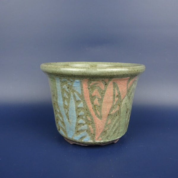 盆栽鉢 角田 なお 小型 長辺 約10.5cm 丸鉢 外縁 色絵  新品 v1198435746