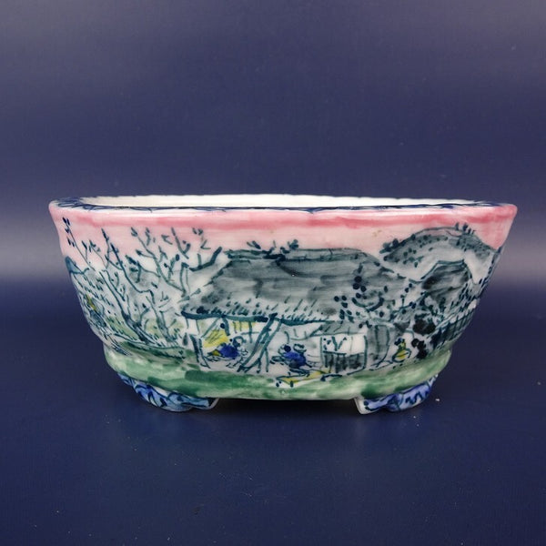 盆栽鉢 陶翠造 陶翠写 小型 長辺 約12.5cm 楕円鉢 絵鉢 東海道 五十三次 観賞用  新品 1198404075