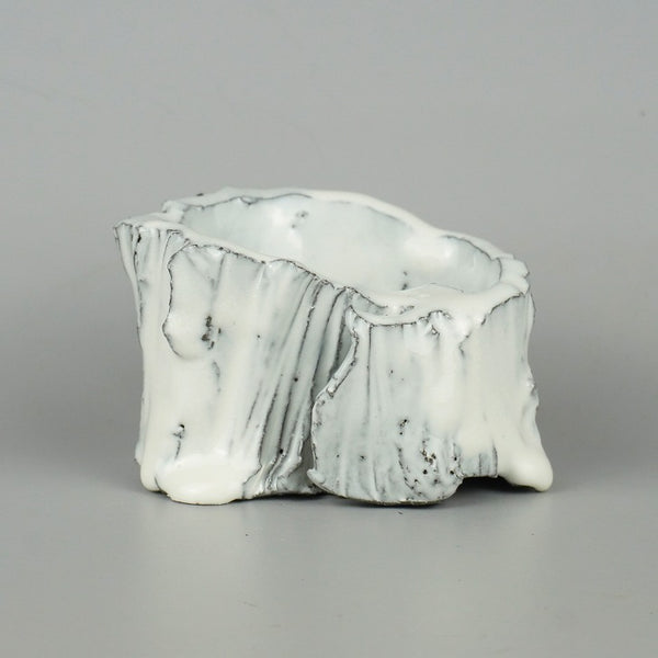 盆栽鉢 F 藤井 進 小型 長辺 約11.5cm 変形 楕円鉢 白釉  新品 s1198414136