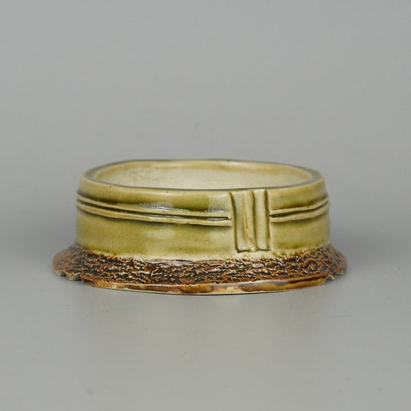 盆栽鉢 卓道 小鉢 長辺 約9.8cm 丸鉢 竹 タケ 釉薬 観賞用  新品 t1198411316