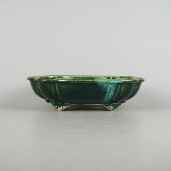 盆栽鉢 真山 寺畑陶園 中型 長辺 約 20.5cm 木瓜鉢 雲足 釉薬  新品 u1198429216