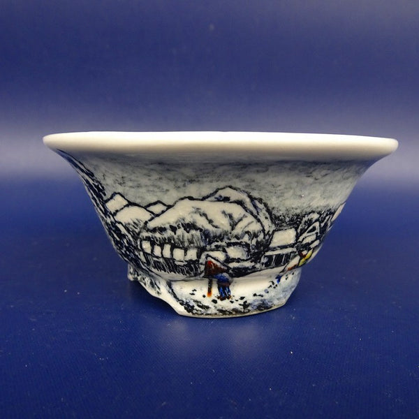 盆栽鉢 紀伊 小鉢 長辺 約7.8cm 丸鉢 外縁 風景画 東海道 五拾三次 蒲原 夜之雪図 観賞用  新品 e1198413171