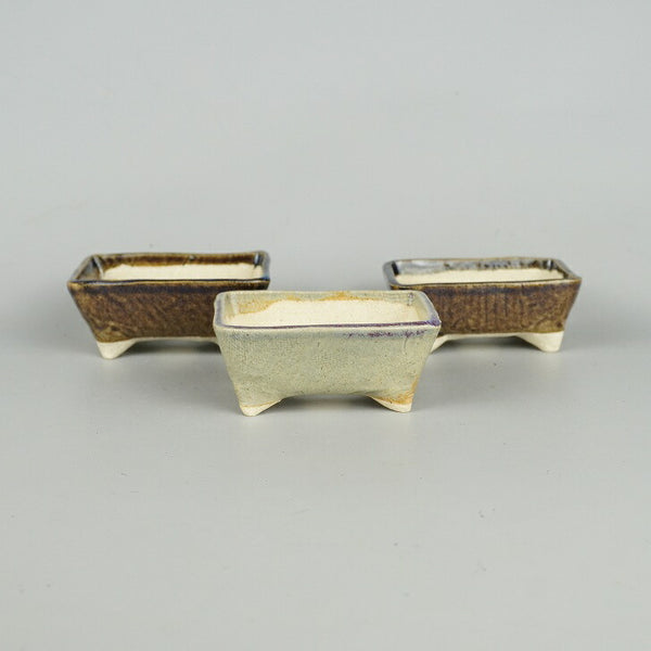 盆栽鉢 ゆうき祥石 3点セット 小鉢 長辺 約 7.7cm 長方鉢 釉薬  新品 l1198410669
