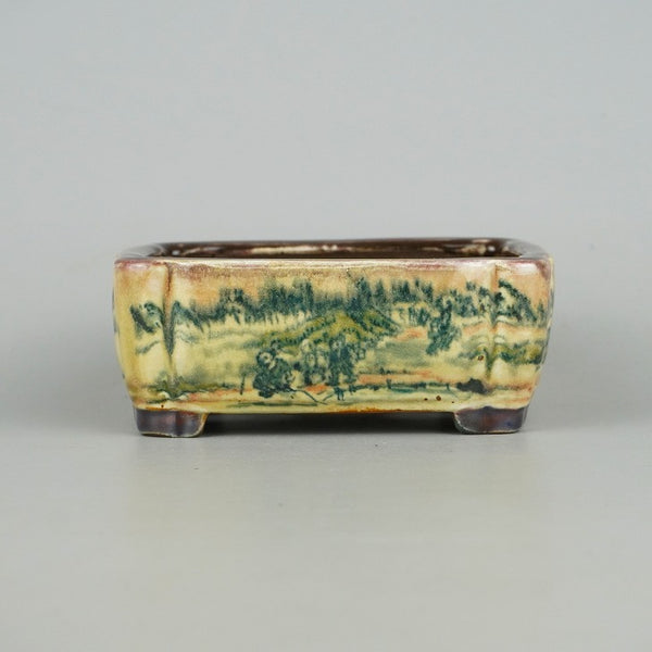 盆栽鉢 陶翠 陶翠筆 小型 長辺 約13cm 長方鉢 山水図 観賞用  新品 w1198412908