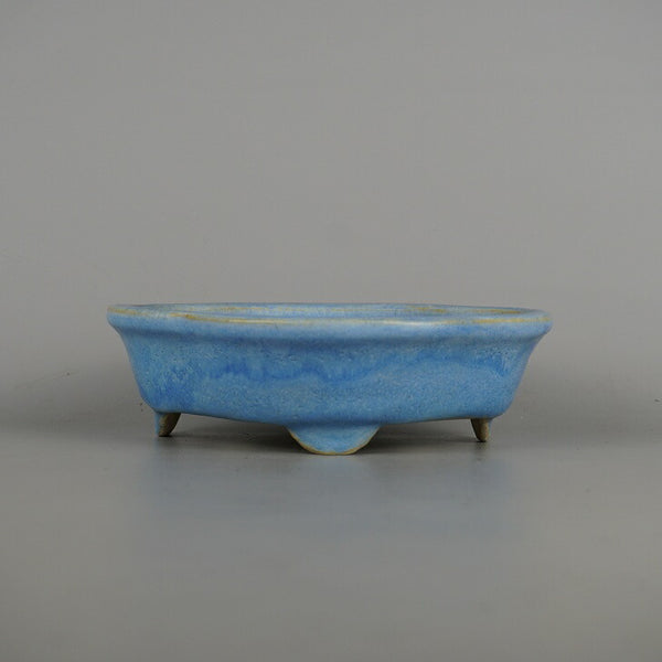 盆栽鉢 常滑 鴻陽 鴻陽陶園 銀杏印 小型 長辺 約 17.7cm 木瓜鉢 外縁 釉薬  新品 b1198420830