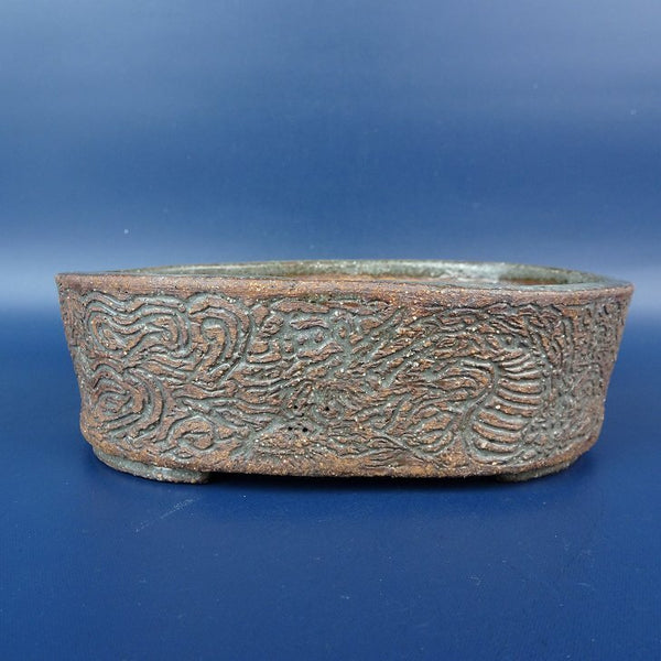 盆栽鉢 たけし 小型 長辺 約15cm 楕円鉢 釘彫 龍 りゅう リュウ 模様 観賞用  新品 d1198428250