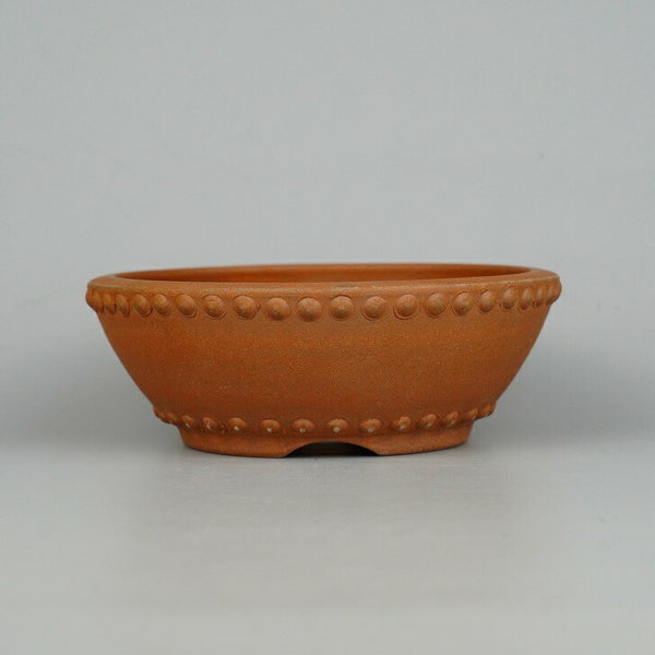 盆栽鉢 常滑 樹晃 鴻陽陶園 小型 長辺 約14.5cm 丸鉢 鋲打 泥物  新品 l1198414554