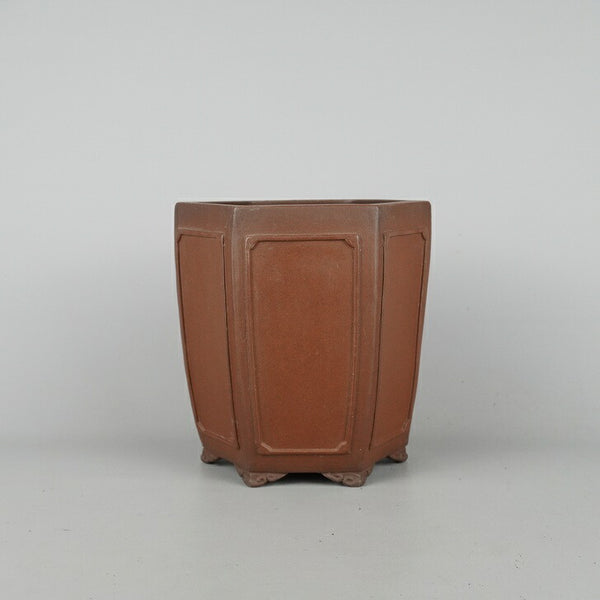 盆栽鉢 常滑 柴勝 小型 高さ 約 16.3cm 六角鉢 雲足 額付 懸崖 泥物  新品 n1198412762