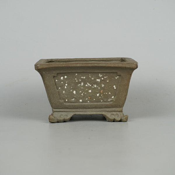 盆栽鉢 峰山 小型 長辺 約 10cm 長方鉢 外縁 隅入 雲足 窓入 梨皮 泥物  新品 j1198417615