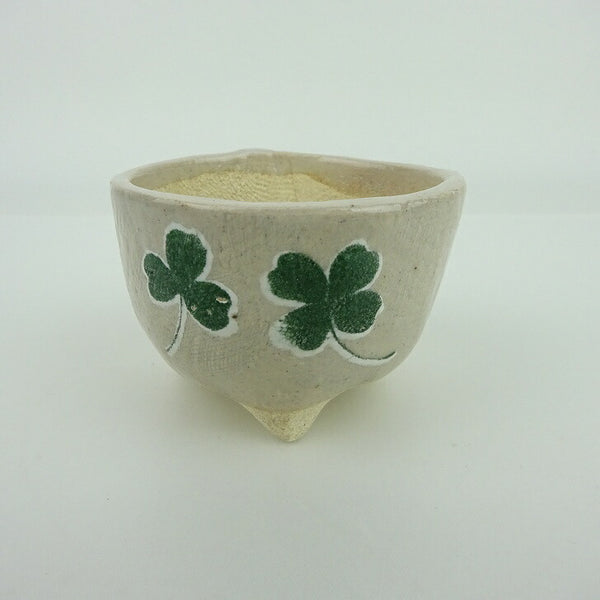 盆栽鉢 ゆうき祥石 小鉢 長辺 約6.9cm 丸鉢 プリント クローバー 釉薬 観賞用  新品 s1198411442