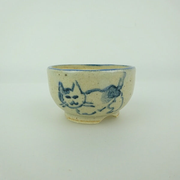 盆栽鉢 ゆうき祥石 小鉢 長辺 約 4.7cm 丸鉢 絵鉢 猫 ネコ ねこ 釉薬 観賞用  新品 r1198407082