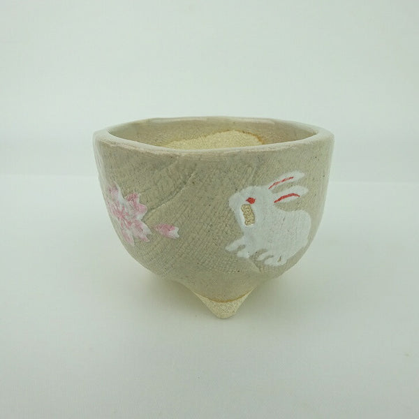 盆栽鉢 ゆうき祥石 小鉢 長辺 約 6.9cm 丸鉢 プリント 絵鉢 桜 サクラ さくら 兎 ウサギ うさぎ 釉薬 観賞用  新品 x1198411427