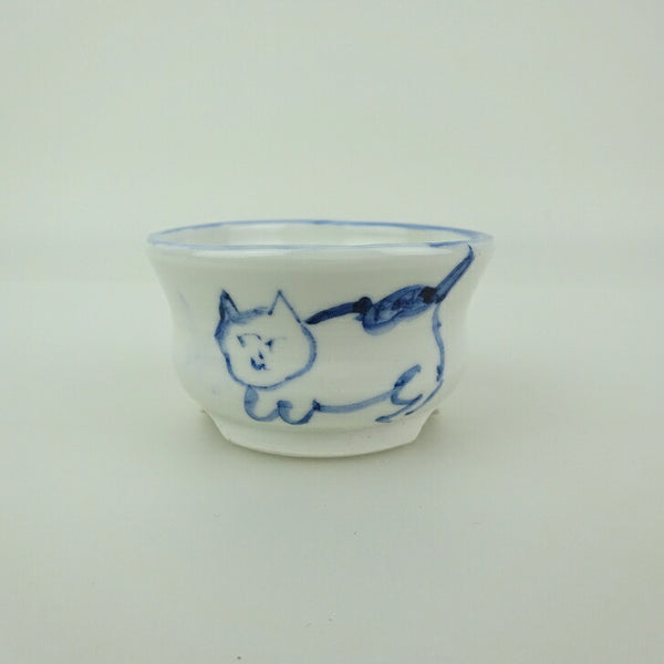 盆栽鉢 ゆうき祥石 小鉢 長辺 約 5.5cm 丸鉢 絵鉢 猫 ネコ ねこ 釉薬 観賞用  新品 n1198414003