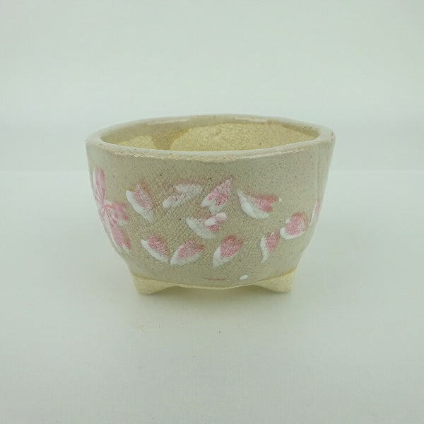 盆栽鉢 ゆうき祥石 小鉢 長辺 約 6.9cm 丸鉢 プリント 絵鉢 桜 サクラ さくら 釉薬 観賞用  新品 n1198412807