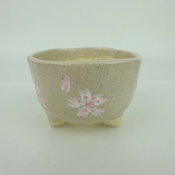盆栽鉢 ゆうき祥石 小鉢 長辺 約 7cm 丸鉢 プリント 絵鉢 桜 サクラ さくら 釉薬 観賞用  新品 k1198408379