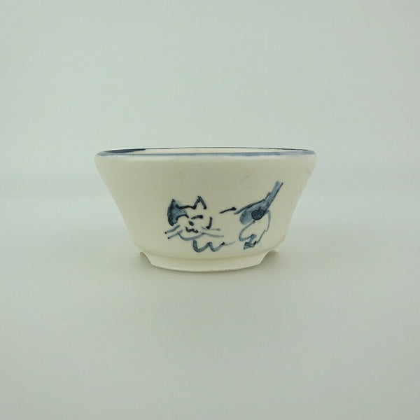盆栽鉢 ゆうき祥石 小鉢 長辺 約 5.3cm 丸鉢 絵鉢 猫 ネコ ねこ 釉薬 観賞用  新品 q1198410633