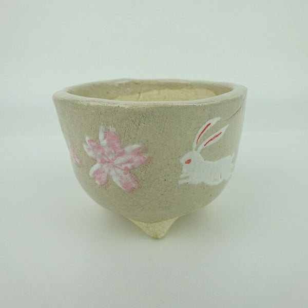 盆栽鉢 ゆうき祥石 小鉢 長辺 約7.2cm 丸鉢 プリント 絵鉢 桜 サクラ さくら 兎 ウサギ うさぎ 釉薬 観賞用  新品 c1198407978