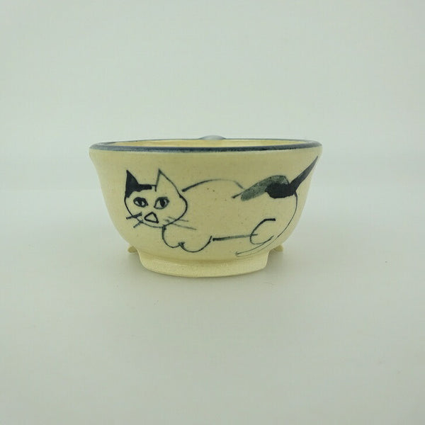 盆栽鉢 ゆうき祥石 小鉢 長辺 約 6cm 丸鉢 絵鉢 猫 ネコ ねこ 釉薬 観賞用  新品 e1198416901